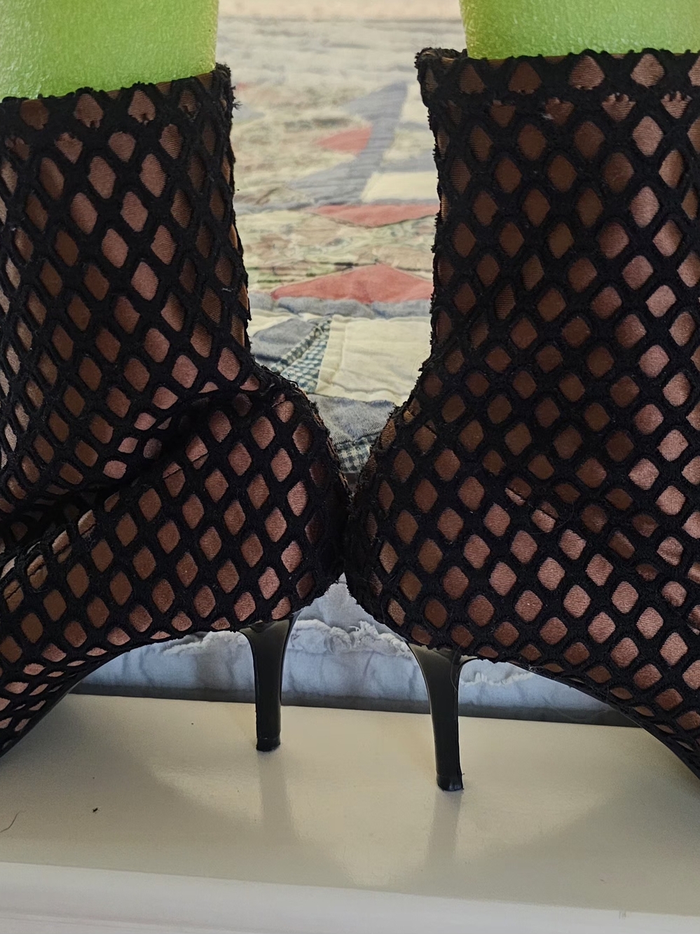 Zara Black Fishnet Ankle Booties with Kitten Heel